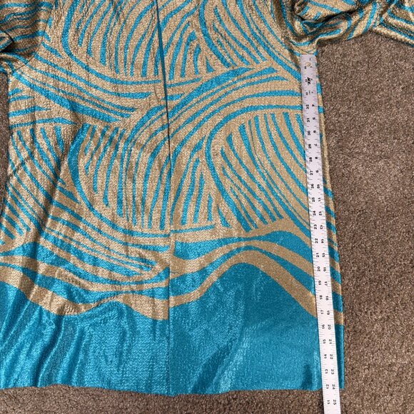 Chico's By Travelers Rev Crushed Zebra Duster Womens 3 Turquoise Gold Open Front - Picture 12 of 15